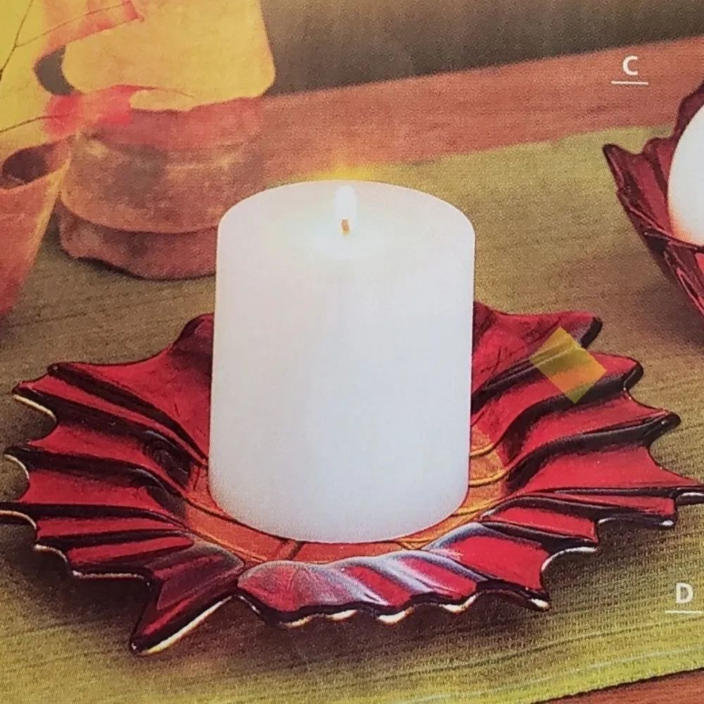 🩵Partylite Red & Gold Indian Summer Pillar Candle Tray